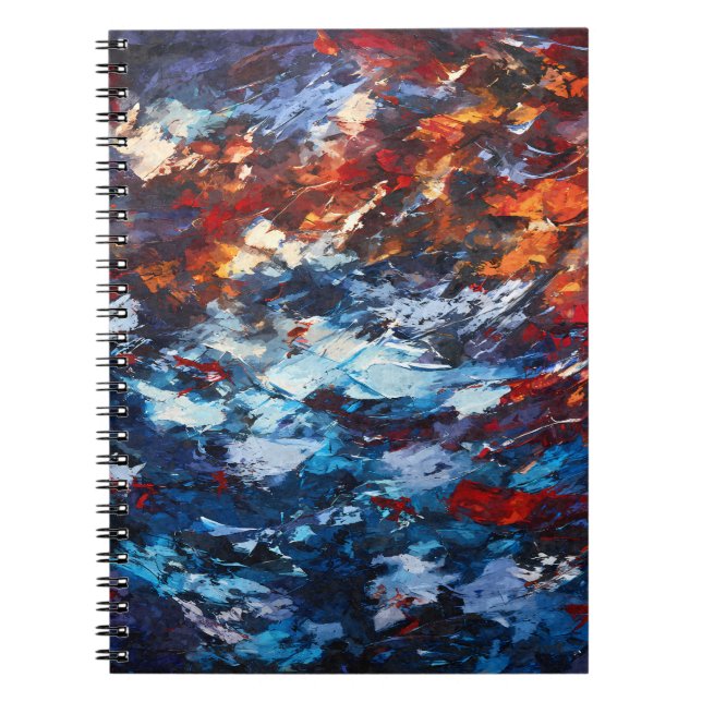 Abstrakten Fiery Blue Red Orange Push Anteckningsbok (Framsidan)