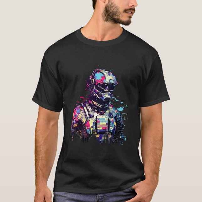 Abstrakten Firefighter Porträtt Modig Fireman  T Shirt (Framsida)