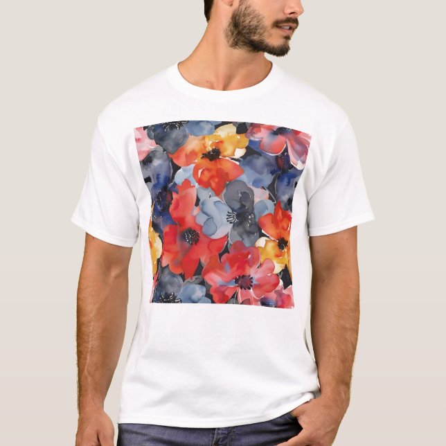 Abstrakten Flowers Mönster i vattenfärg T Shirt (Framsida)