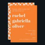 Abstrakten  för Retro-Orange - Bat mitzvah kontrol Inbjudningar<br><div class="desc">Retro Orange Abstrakt Checkerboard Fladdermus eller Pub Mitzvah-inbjudan med OSA ingår</div>