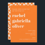 Abstrakten  för Retro-Orange - Bat mitzvah kontrol Inbjudningar<br><div class="desc">Retro Orange Abstrakt Checkerboard Fladdermus eller Pub Mitzvah-inbjudan med OSA ingår</div>
