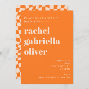 Abstrakten  för Retro-Orange - Bat mitzvah kontrol Inbjudningar