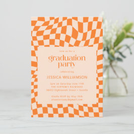 Abstrakten  för Retro-Orange Checkerboard Studente Inbjudningar