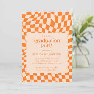 Abstrakten  för Retro-Orange Checkerboard Studente Inbjudningar