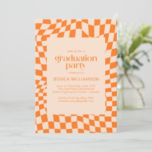 Abstrakten  för Retro-Orange Checkerboard Studente Inbjudningar