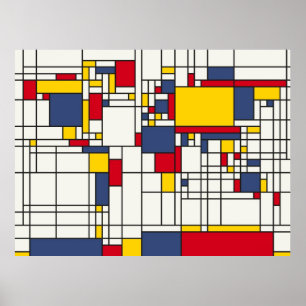 Abstrakten för världskartan i Mondrian Stil Poster