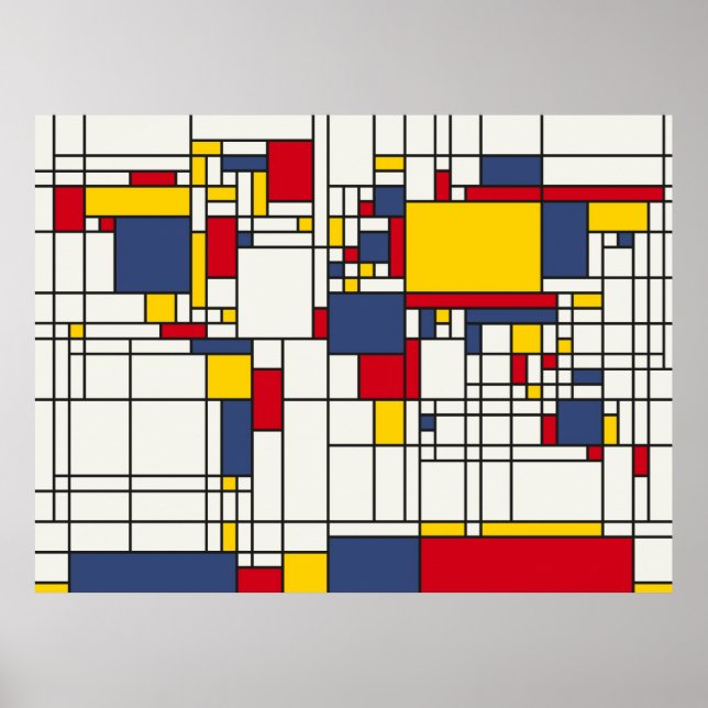Abstrakten för världskartan i Mondrian Stil Poster (Framsidan)