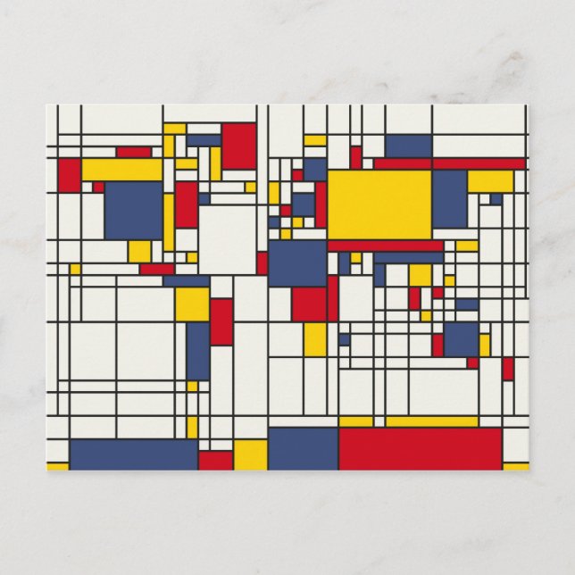 Abstrakten för världskartan i Mondrian Stil Vykort (Framsida)
