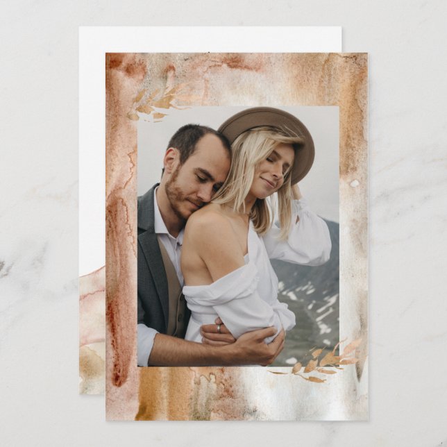 Abstrakten Foto Bröllop med minimalistisk vattenfä Inbjudningar (Fram/baksida)