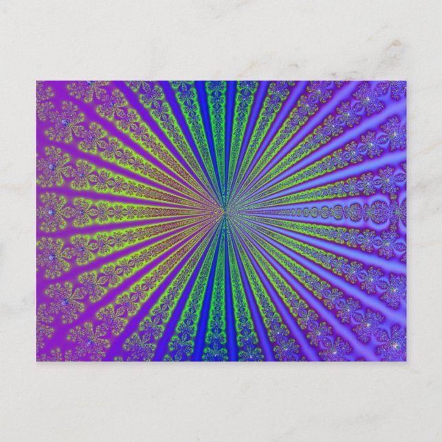 Abstrakten Fractal Tunnel för grön Lila i blå Lime Vykort (Framsida)