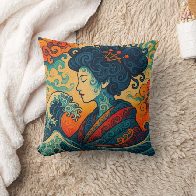 Abstrakten Geisha Kanagawa vågar Kudde (Filt)