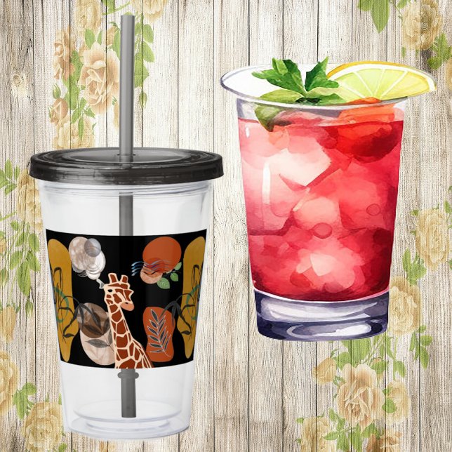 Abstrakten Giraffe för den moderna konsten Boho Bo Take Away Mugg (Modern Art Boho Bohemian Animals Giraffe Abstract Acrylic Tumbler)