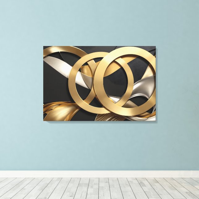 Abstrakten Golden Ringar Art - Modern lyxdesign Canvastryck (Insitu (trägolv))