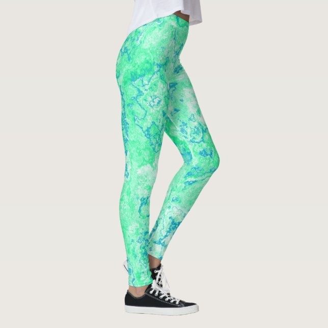 Abstrakten grönt och blå Marble Swir Leggings (Höger)