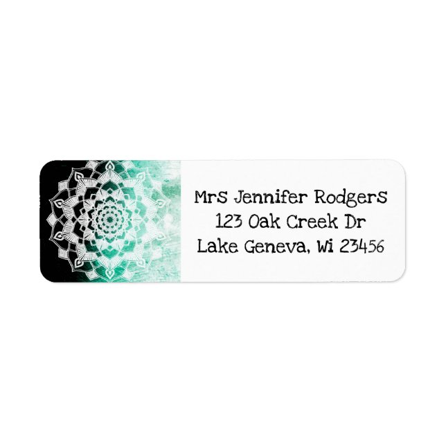 Abstrakten grönt och White Mandala Returadress Etikett (Framsidan)