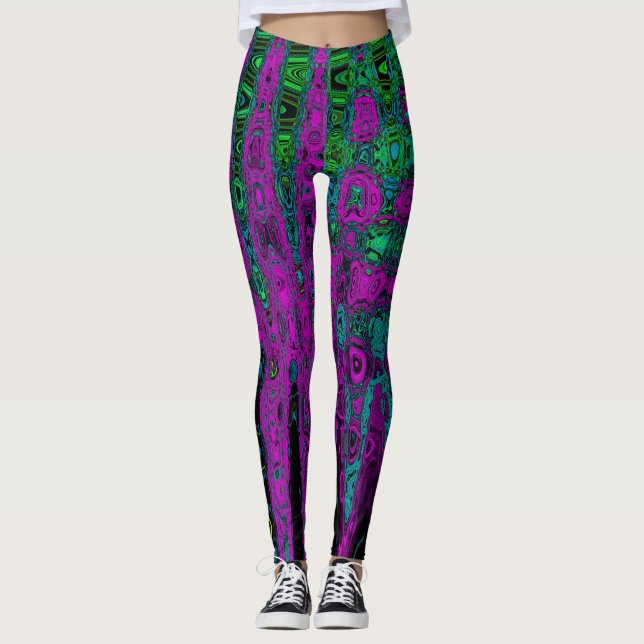 Abstrakten Groovy Atomic Vinkarare Magenta Leggings (Framsida)