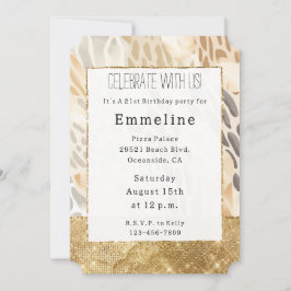 Abstrakten Guld Cream Ivory Animal Print  Inbjudningar
