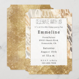 Abstrakten Guld Cream Ivory Animal Print Inbjudningar