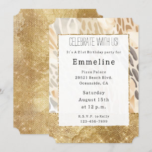 Abstrakten Guld Cream Ivory Animal Print  Inbjudningar
