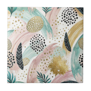 Abstrakten Guld och botaniskt brushstroke Kakelplatta