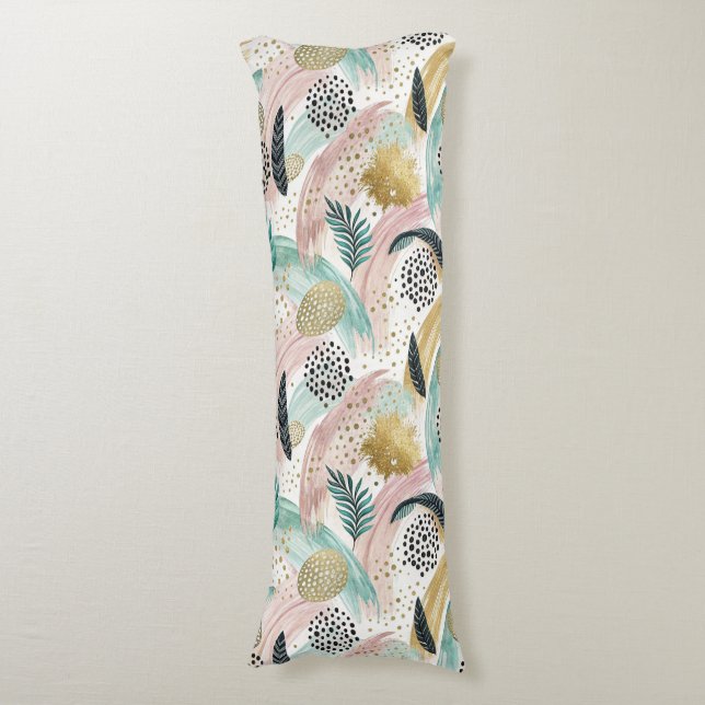 Abstrakten Guld och botaniskt brushstroke Kroppskudde (Framsidan Vertikal)