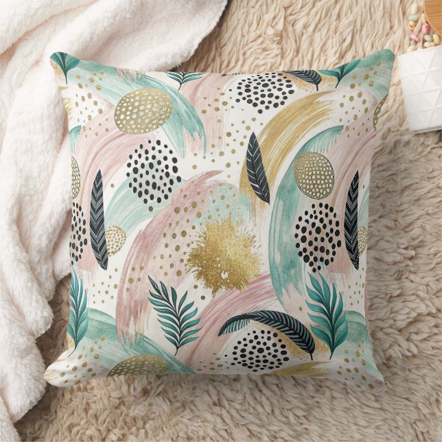 Abstrakten Guld och botaniskt brushstroke Kudde (Filt)
