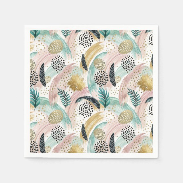 Abstrakten Guld och botaniskt brushstroke Pappersservett (Framsidan)