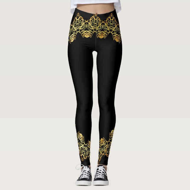 Abstrakten guld och Ro Guld - Prismatisk utformnin Leggings (Framsida)