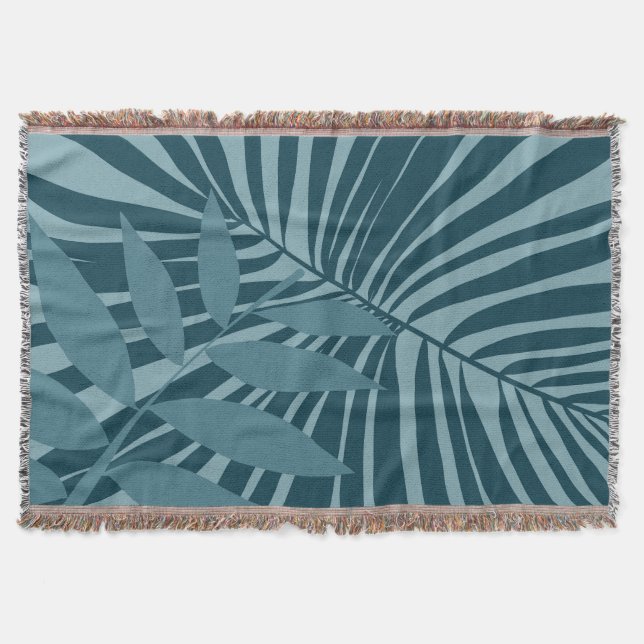 abstrakten handflatan och tropiska löv i blått grö filt (Framsidan)