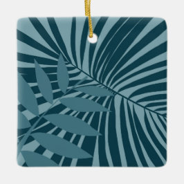 abstrakten handflatan och tropiska löv i blått grö julgransprydnad keramik