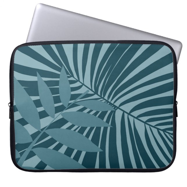 abstrakten handflatan och tropiska löv i blått grö laptop fodral (Framsidan)