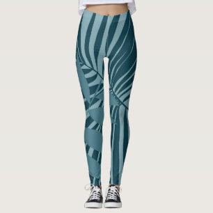 abstrakten handflatan och tropiska löv i blått grö leggings