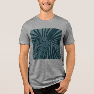 abstrakten handflatan och tropiska löv i blått grö t shirt