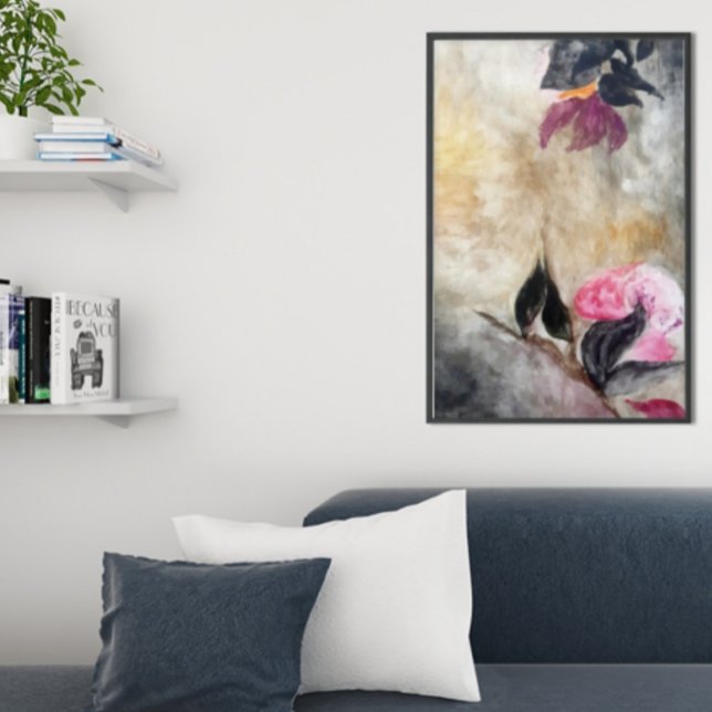 Abstrakten Harmonic Rosa Flowers Black Lövs Poster (Skapare uppladdad)