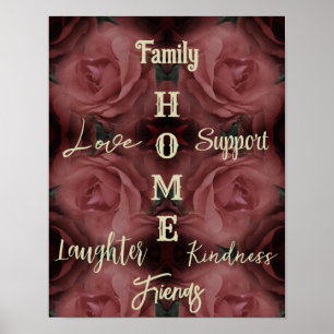 Abstrakten Home Röd ros, inspirationell Ord Poster