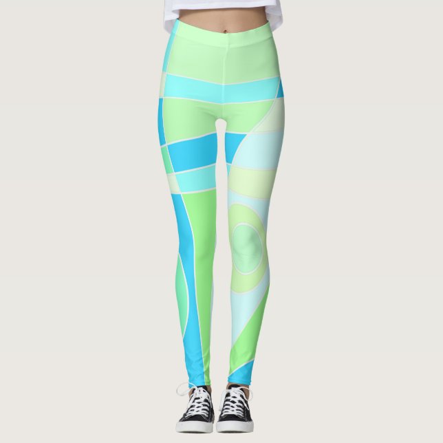 Abstrakten Leggings Surfing Pastel Blue Grönt (Framsida)