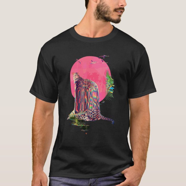 Abstrakten Leopard Jaguar Glitch Vaporwave T Shirt (Framsida)