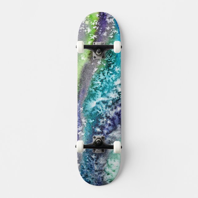 Abstrakten Lime Blue Ice Mini Skateboard Bräda 18,5 Cm (Framsida)