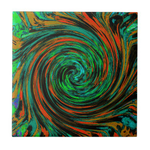 Abstrakten Lime Green och Orange  Retro Twirl Kakelplatta