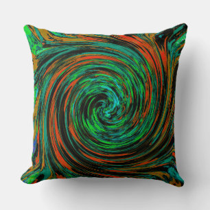 Abstrakten Lime Green och Orange Retro Twirl Kudde