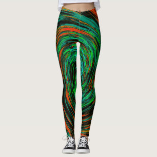 Abstrakten Lime Green och Orange Retro Twirl Leggings