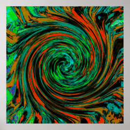 Abstrakten Lime Green och Orange Retro Twirl Poster