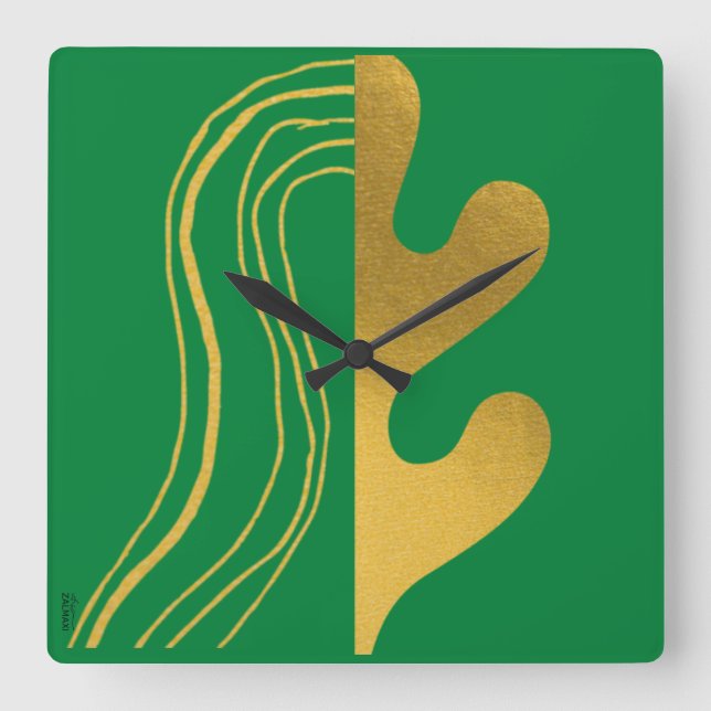 Abstrakten Löv i den moderna Grönten Guld Fyrkantig Klocka (Framsida)