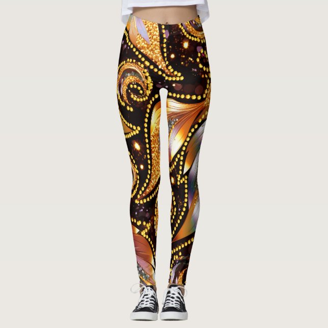 Abstrakten Luxuriska fjädrar Leggings (Framsida)