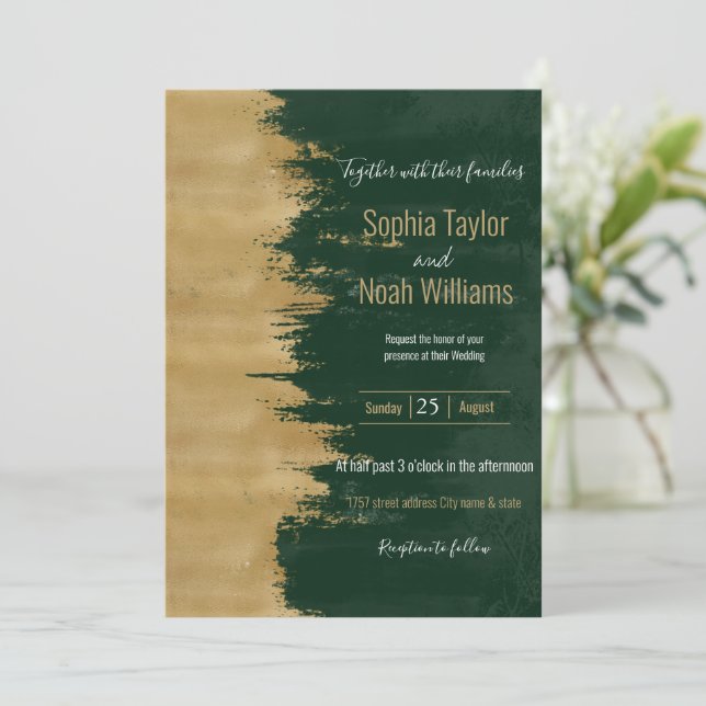 Abstrakten Måla på Grönten Modern Guld Brushstroke (Stående Fram)