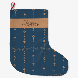 Abstrakten Merry & Bright Modern Navy Blue & Guld Stor Julstrumpa