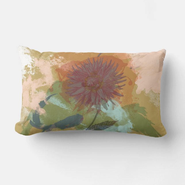 Abstrakten  Mint Grönt Guld i Mid Century Blommigt Lumbarkudde (Framsida)