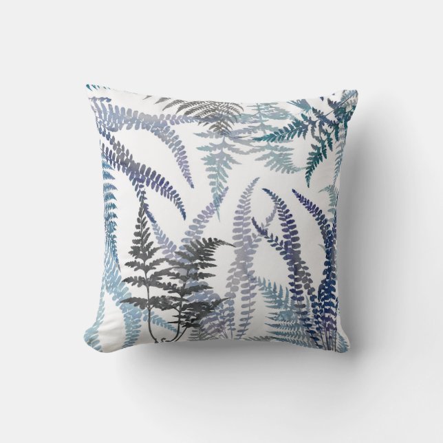 Abstrakten Modern Elegant Blue Fern Löv Kudde (Framsida)