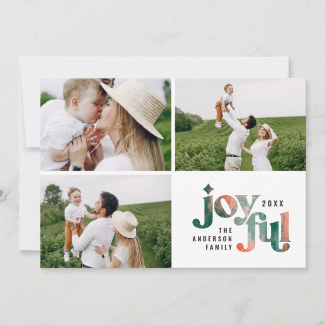 Abstrakten Modern röd grönt målad jul Julkort (Framsida)