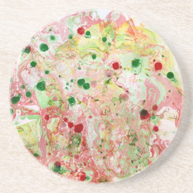 Abstrakten Modern Rosa Red Gult Grönt Marble  Underlägg (Framsidan)
